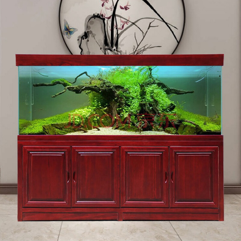 【可开票】风水鱼缸简约水族箱实木底座大型龙鱼缸水族箱欧式白玻造景
