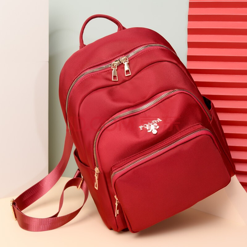 凡珂双肩包新款牛津布包轻便防水学生书包大容量女士休闲旅行包 红色