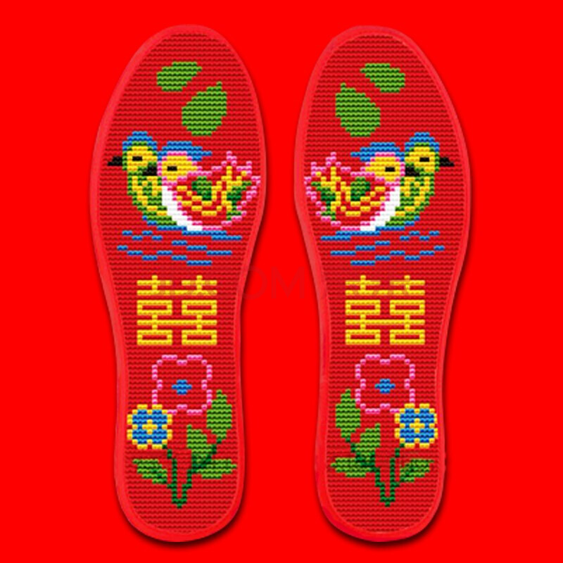 十字绣棉鞋垫自己绣半成品棉布鞋垫结婚婚庆男女情侣鞋垫手工刺绣透气