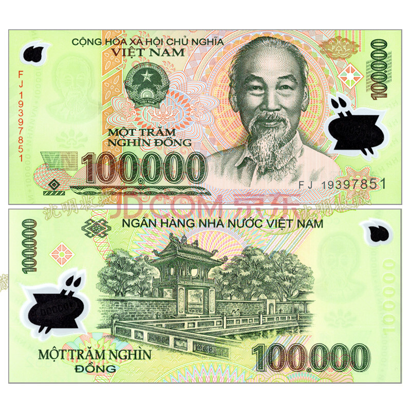 越南塑料钞 2011-19年 胡志明 世界外国钱币仅供收藏 100000盾y39-4