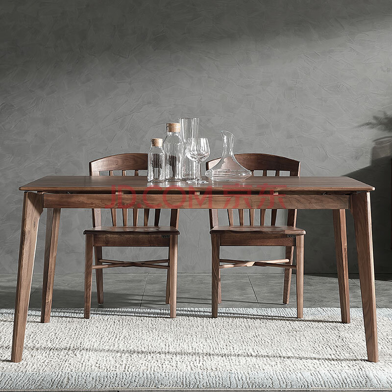 罗西家具 北欧现代客厅家用实木桌子 长方形轻奢黑胡桃木吃饭餐桌