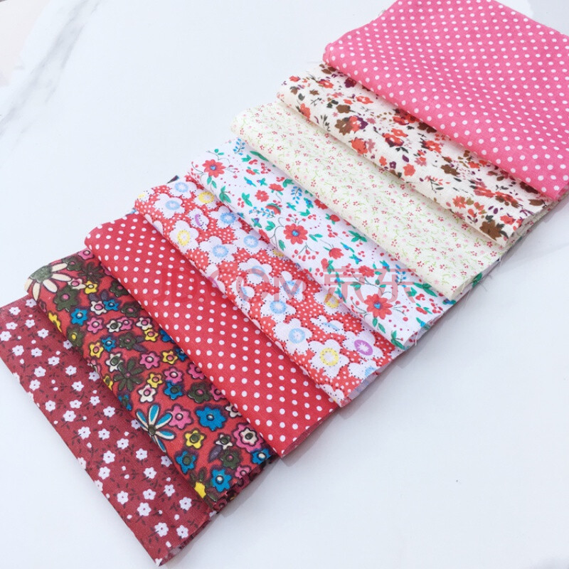 特碎布纯棉布料新手拼布小布组布头diy手工小布头零发圈 酒红色 布组8