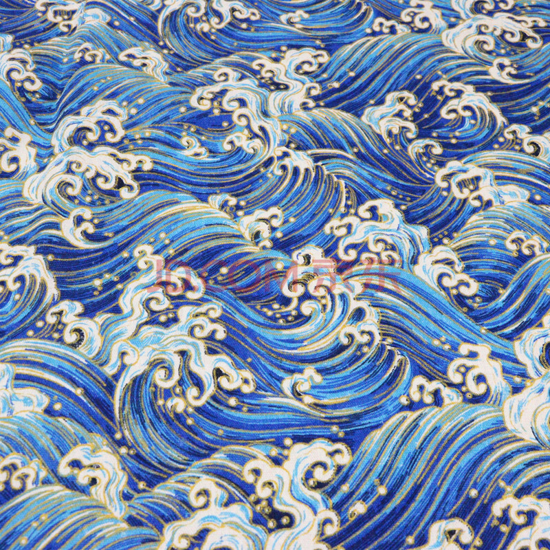 和风布料日式印花棉麻布料沙发抱枕靠垫窗帘手工diy包布面料背景 蓝