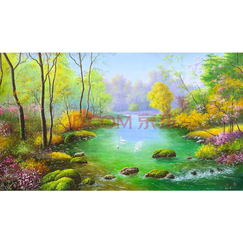 徐延chun《源远流长富水长流》 布面油画 原创保真 中国美协会员