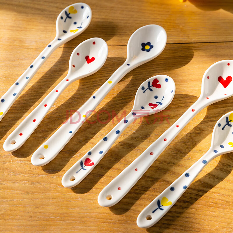 摩登主妇陶瓷勺子创意可爱家用长柄小勺宝宝儿童吃饭勺喝汤匙调羹