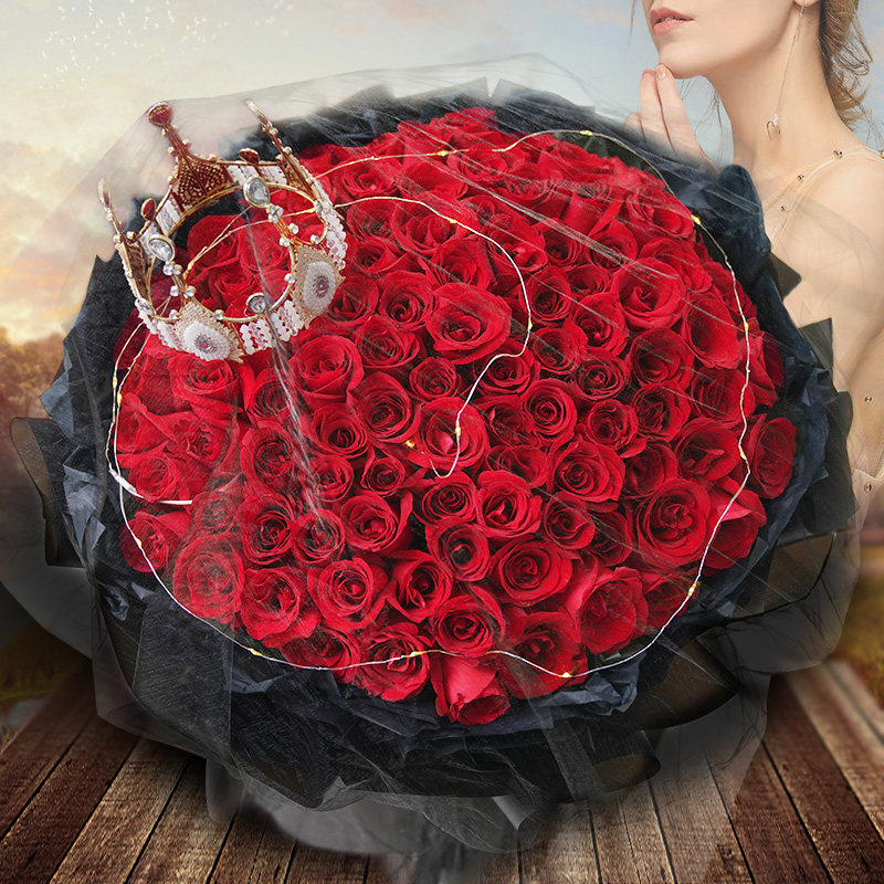99朵红玫瑰花束-皇冠款 不含花瓶