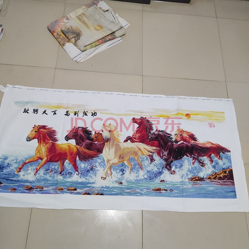 嫣织 纯手工绣好的ks十字绣成品驰骋天下马到成功客厅装饰大画带框 未