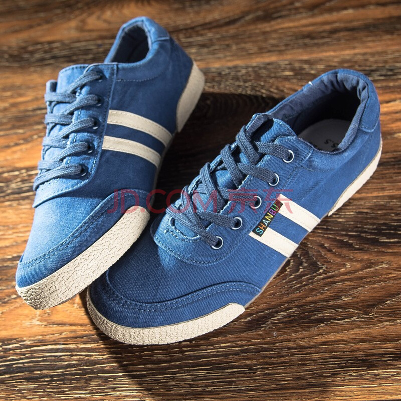 韩版潮流低帮帆布鞋男鞋子百搭休闲板鞋男士布鞋透气运动球鞋 深蓝色