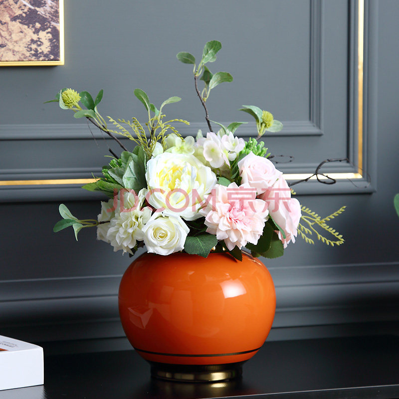 轻奢花瓶摆件客厅陶瓷插花餐桌现代北欧大橙色玄关家居饰品样板房
