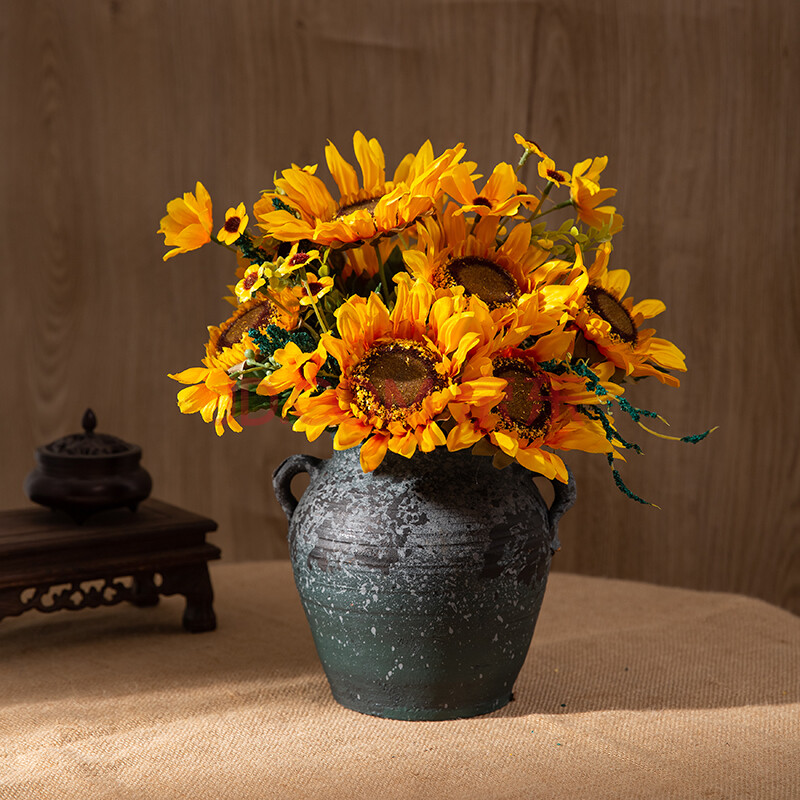 仿真花卉 向日葵仿真花摆设假花花束绢花带花瓶摆件客厅插花装饰品