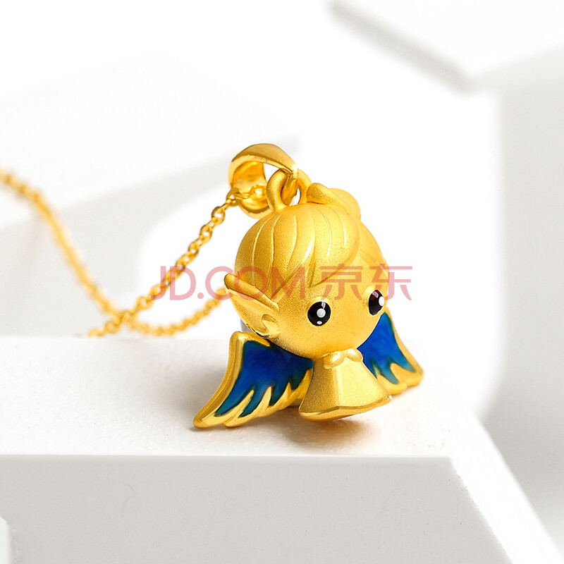 老凤祥风格999足金天使黄金吊坠 精灵金项链女款3d硬金可爱精致新款金