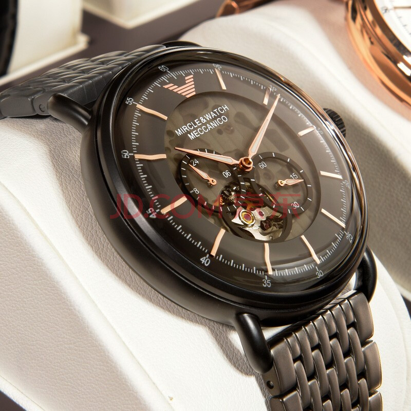 格尼手表男瑞士机械表全自动镂空机械男士腕表时尚防水生日礼物 黑壳