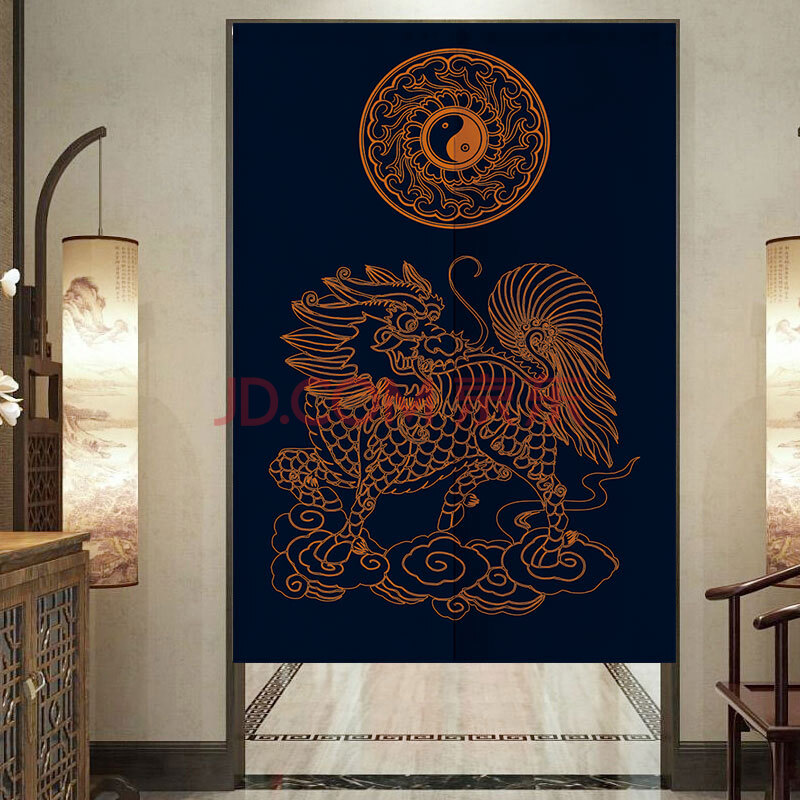 中式门神门帘入户门档煞玄关风水帘家用隔断帘中国风布艺 麒麟赐福 宽