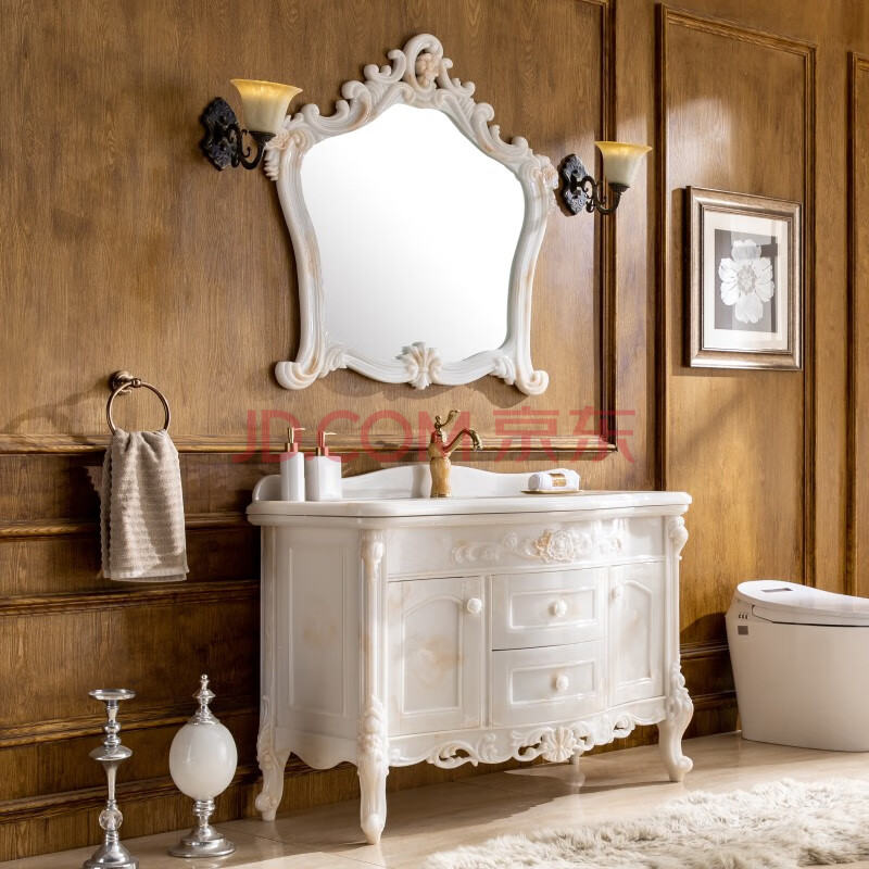 帝诗涵 欧式浴室柜组合卫生间全玉石一体台盆柜轻奢卫浴柜防水防潮