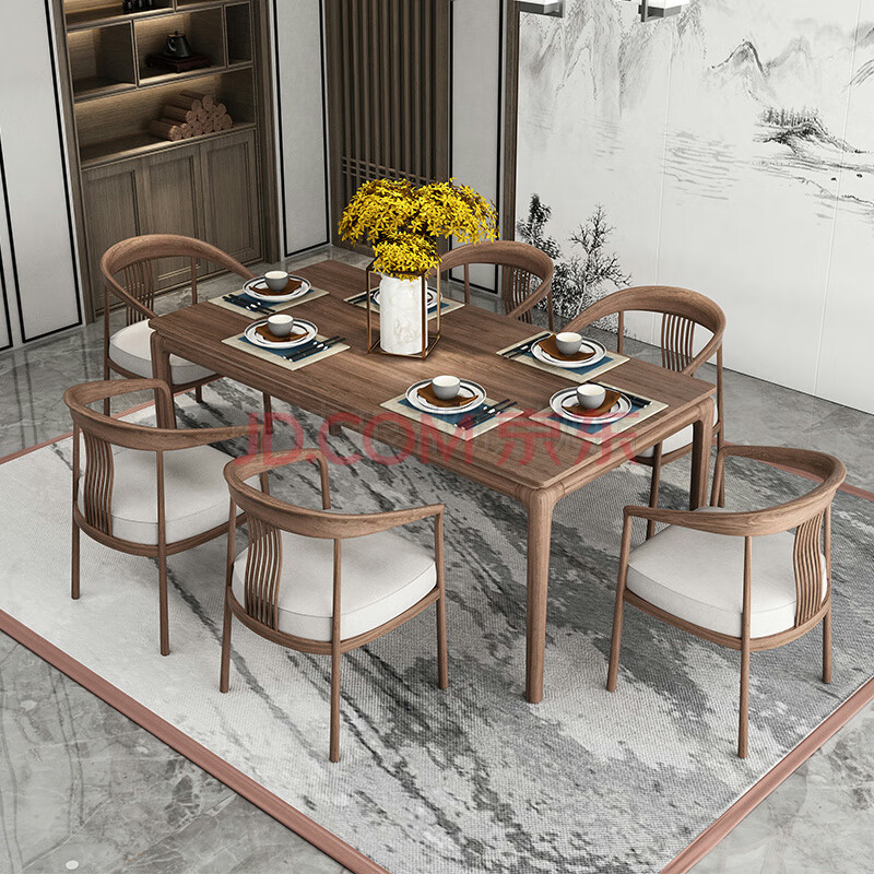 法诗琅郡餐桌 实木餐桌 新中式餐桌椅组合现代简约轻奢家用长方形饭桌