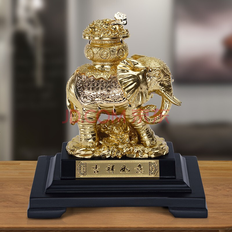 慕芳阁 金箔大象摆件招财客厅办公室桌面吉祥金象工艺品送朋友领导