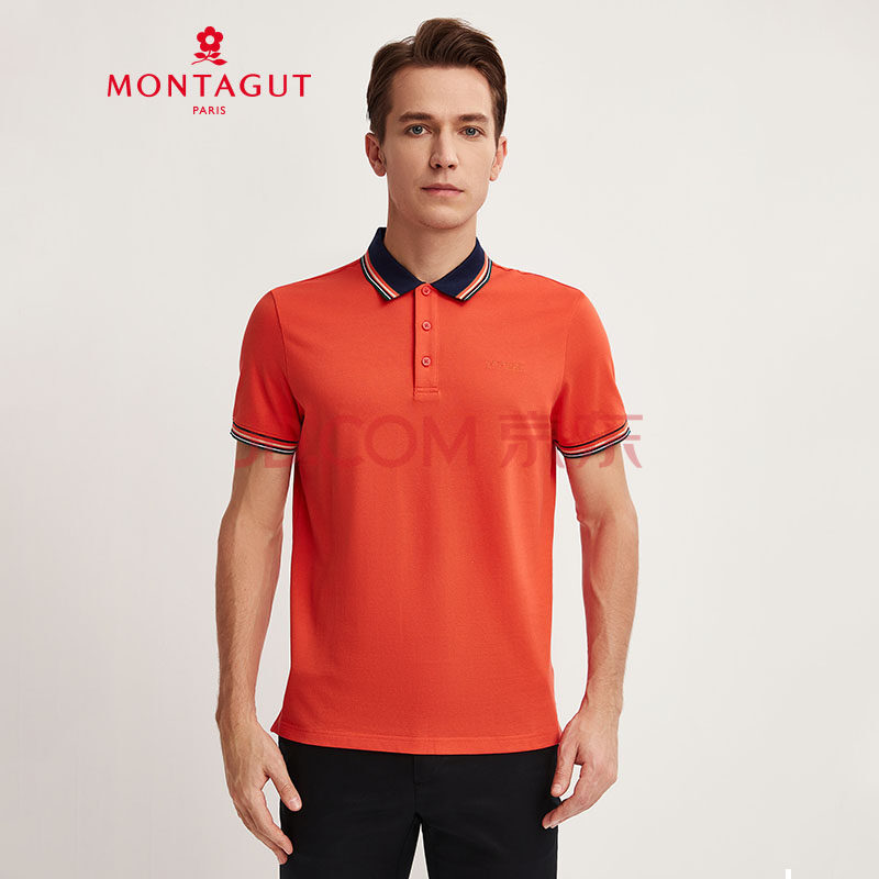 梦特娇夏季男士纯色商务休闲短袖t恤棉polo37南瓜橙l