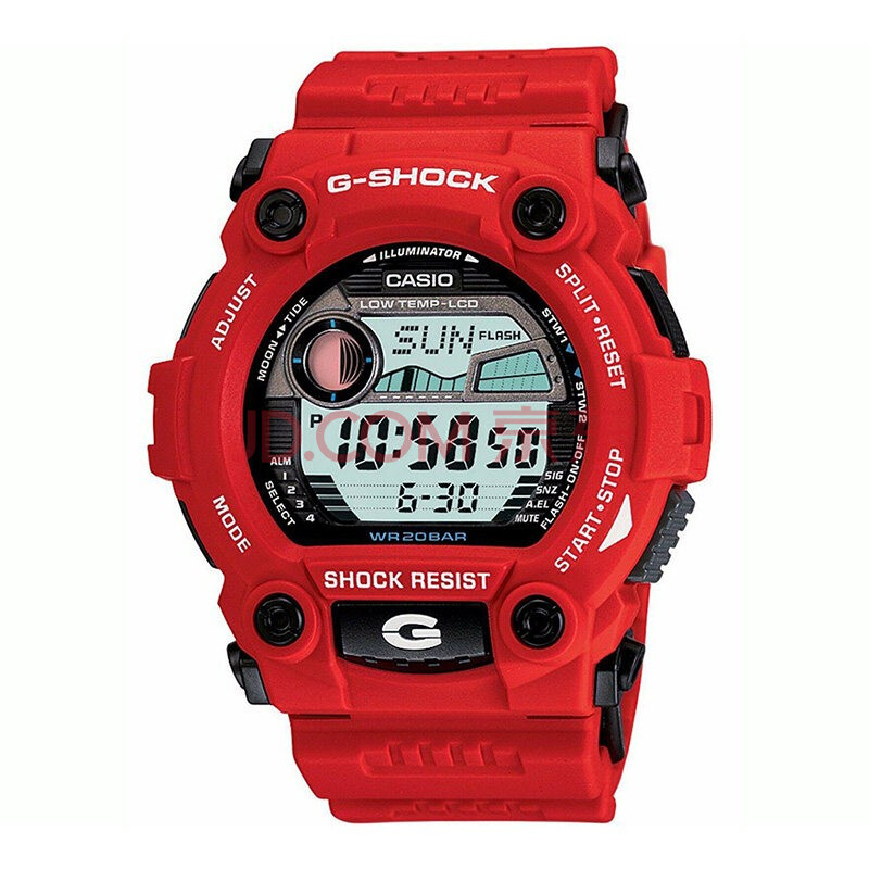 g-shock rescue红色树脂表脂表带潮汐月球数据世界时间男士运动手表 g