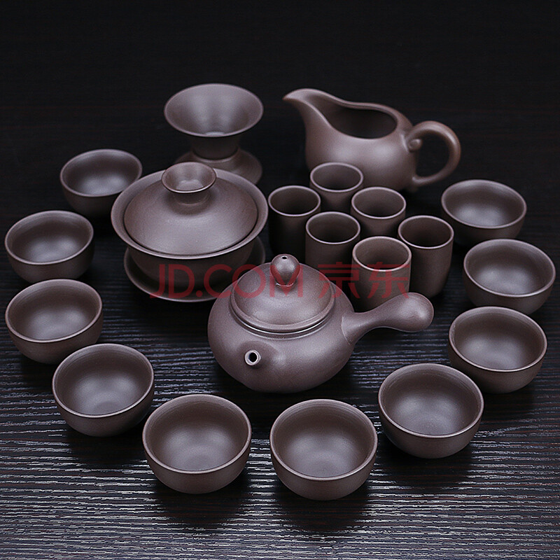 花思雨 紫沙茶杯 茶杯印字陶福气 家用紫砂功夫茶具套装 整套陶瓷茶壶