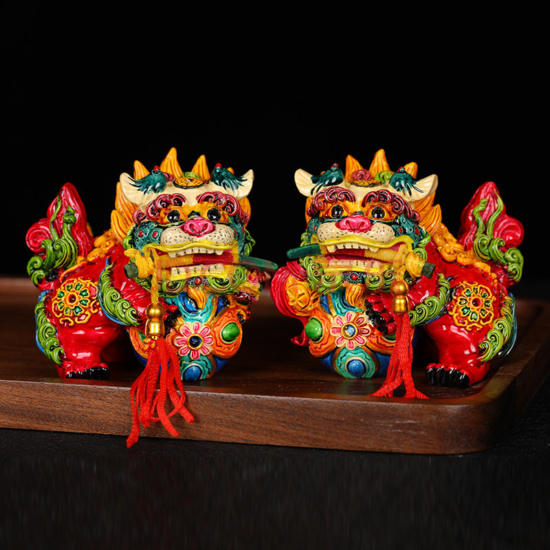 中国风中式小礼物泥人泥塑五彩色石狮子彩色十二生肖摆件出国礼品