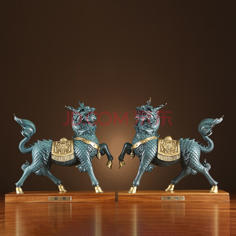 彩铜吉祥瑞兽麒麟摆件家居装饰品客厅玄关办公室工艺品摆件 大号