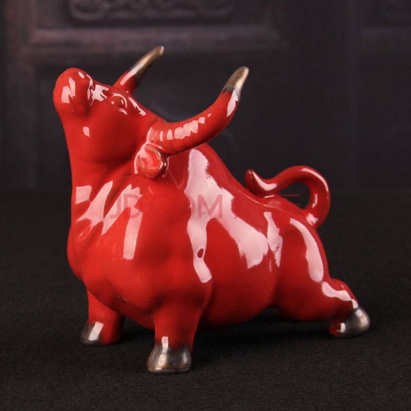 泰山慈航阁陶瓷红色牛摆件客厅办公桌面装饰品生肖牛本命年吉祥物开业