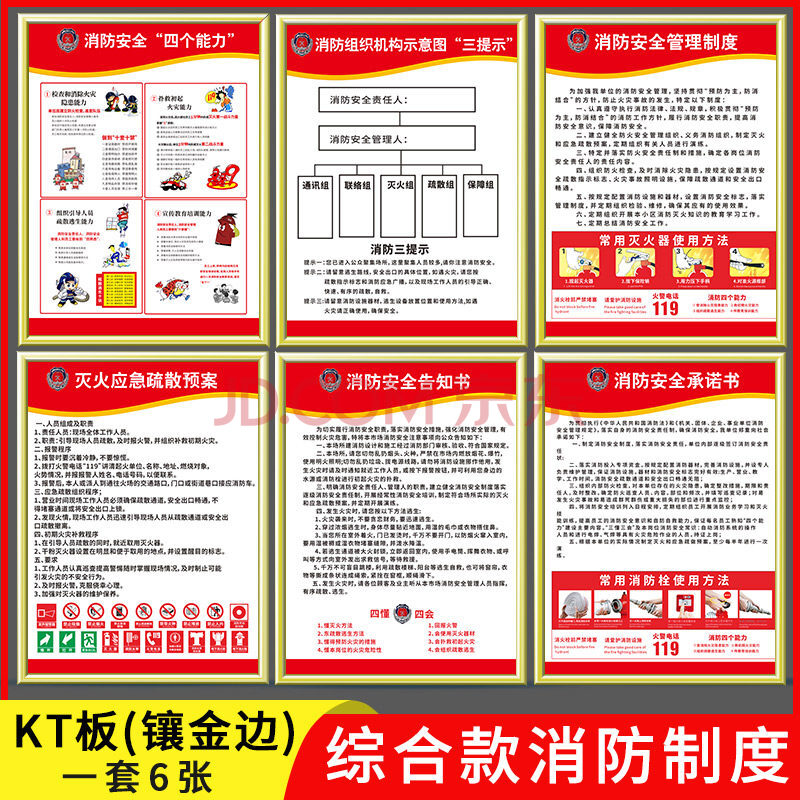 【kt板 金邊】綜合款消防制度【一套6個】 50x70cm