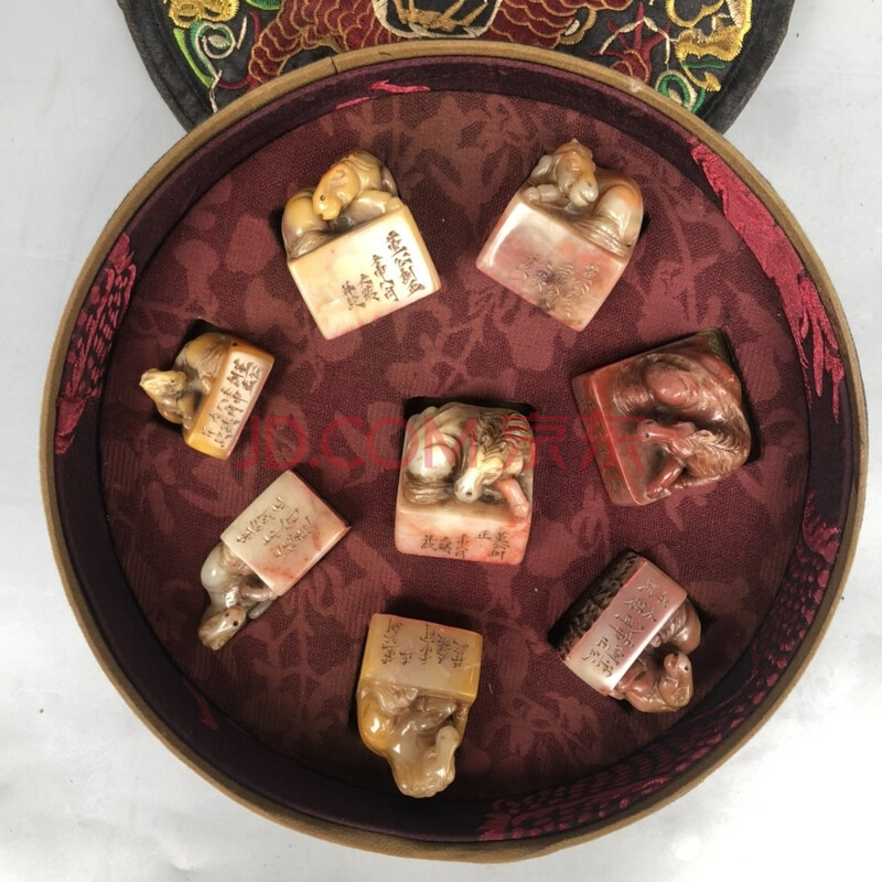 珍藏篆刻家大铁款寿山石【八骏马】马钮印章一套