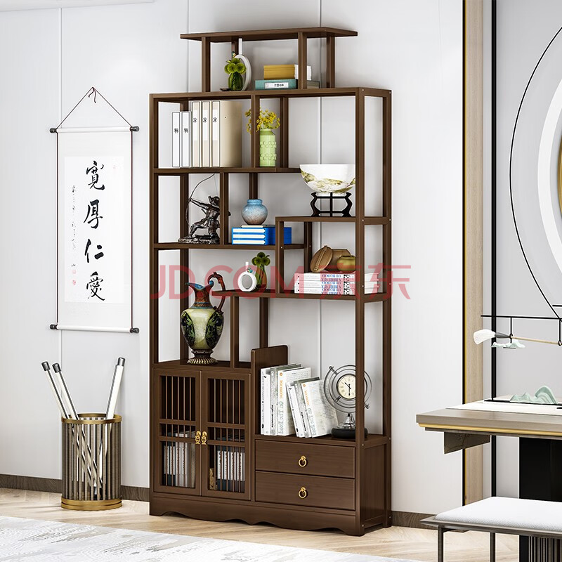 伊文特 实木新中式博古架古董古玩摆件展示柜多宝阁茶具茶叶收纳