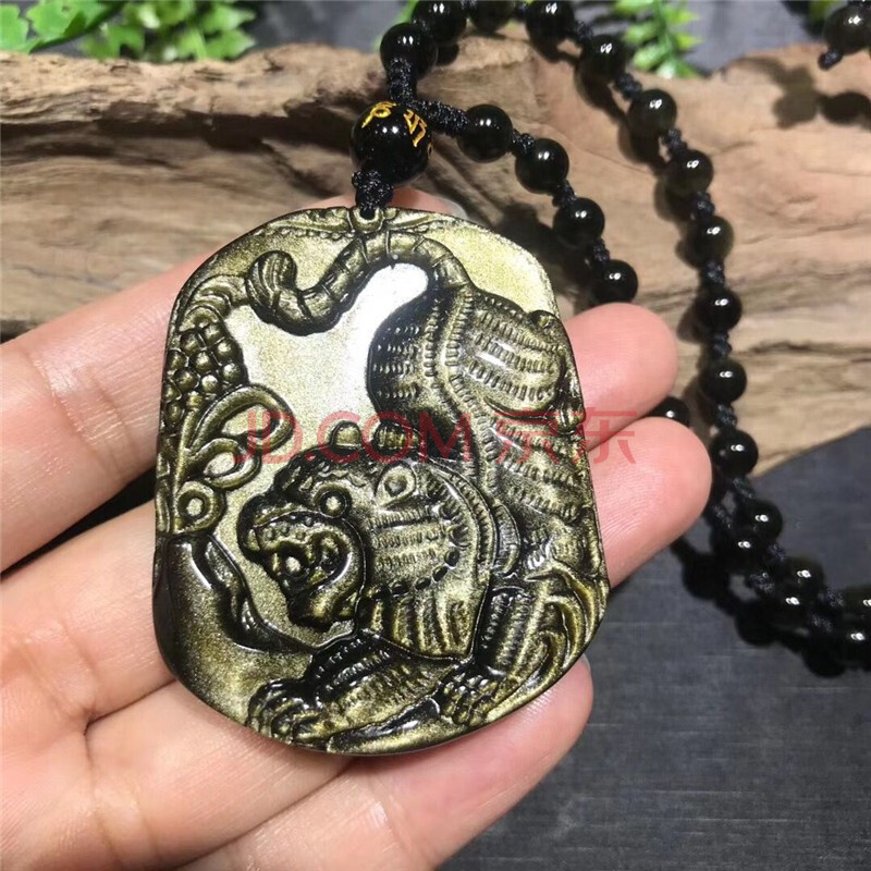 2022年生肖属虎吉祥物 鸣虎纳贵黑曜石吊坠增旺庆堂贵虎保运 项链 金