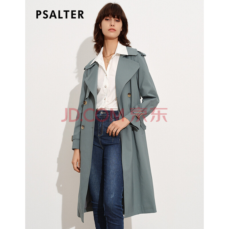 psalter诗篇影儿女装2021秋季新款通勤纯色中长款双排扣腰带风衣外套