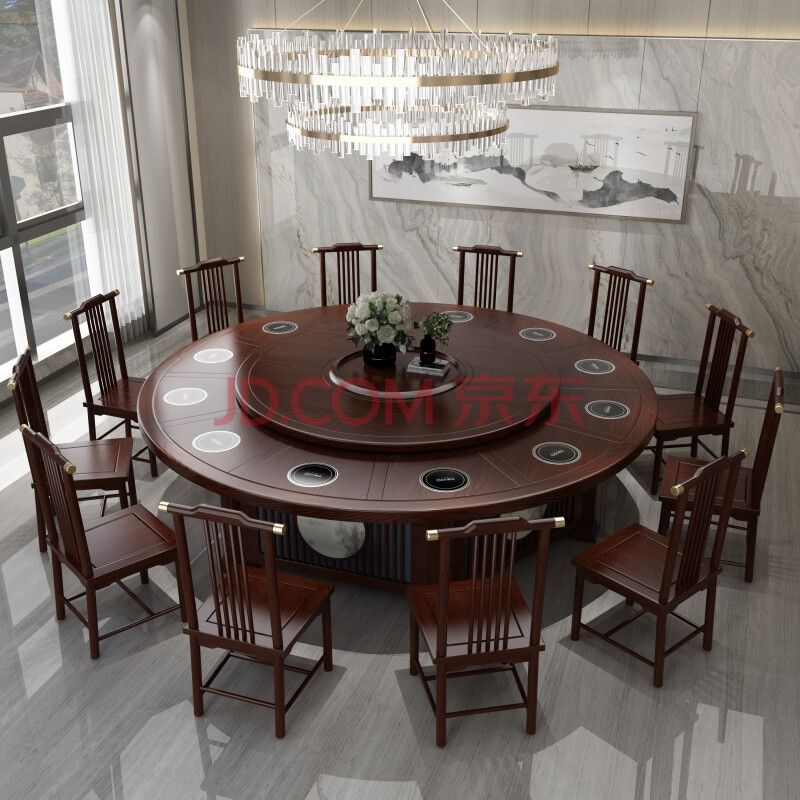 火锅圆桌子电磁炉一体一人一锅小火锅商用桌酒店电动大圆桌转盘餐桌