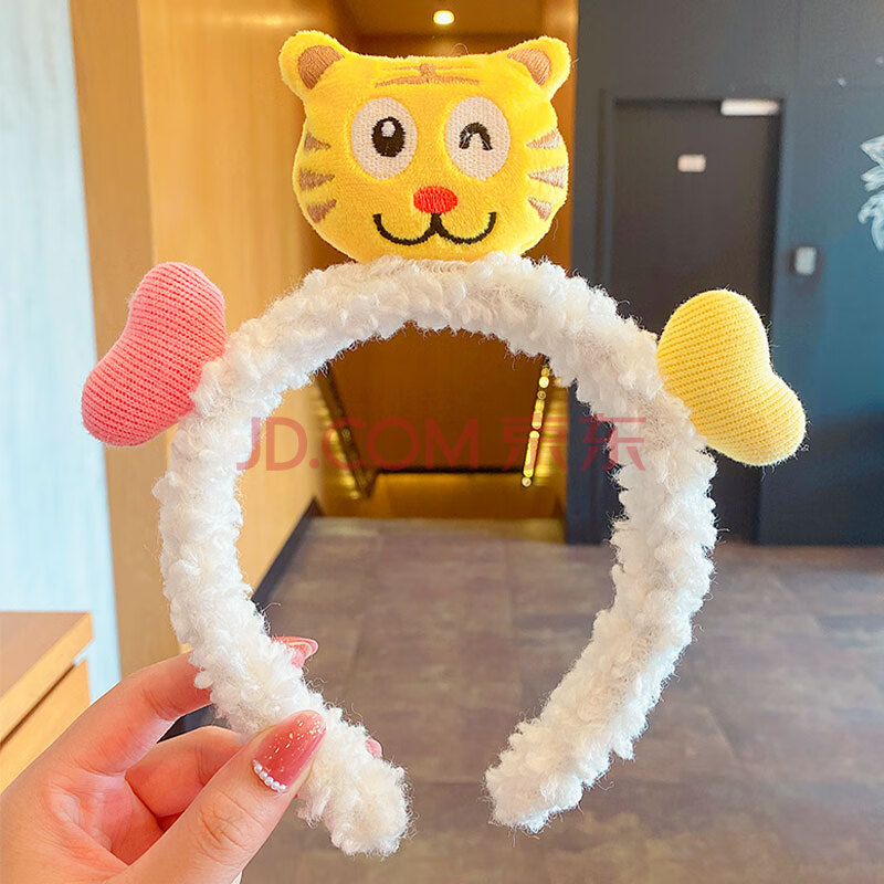 毛绒发箍宝宝发卡洗脸束发头箍发秋冬新款小女孩头饰 米色爱心巧虎 无