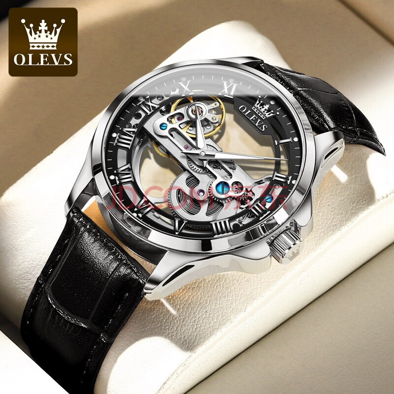 欧利时(olevs)男士手表全自动机械表夜光防水时尚双面全景背透镂空男
