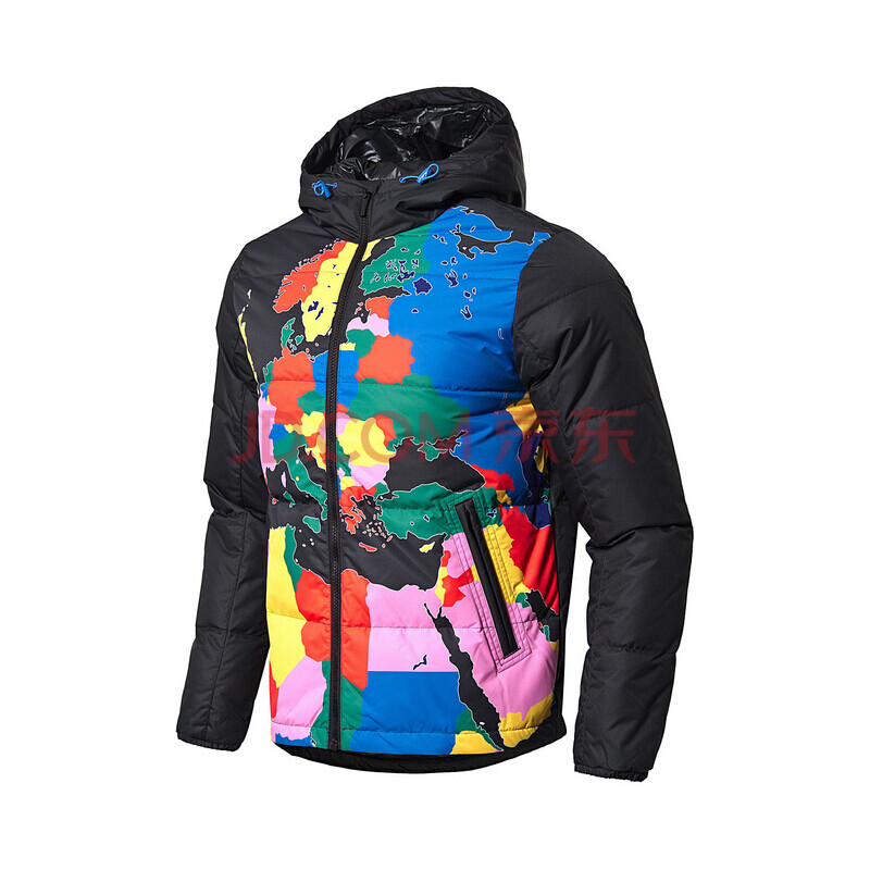 李宁运动生活系列男子短款羽绒服 信号蓝地图印花 xl