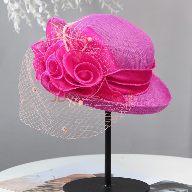 rogosky 专柜潮牌帽子女法式夏季纱帽太阳帽贵族帽卷边花朵礼帽英伦