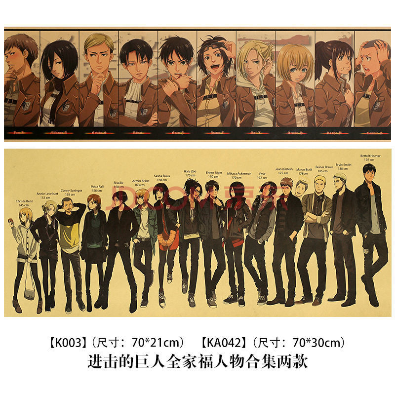 鸣朗 进击的巨人海报复古牛皮纸调查兵团艾伦利威尔萨沙宿舍装饰墙纸