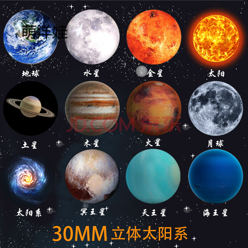 八大行星模型 一套12枚宇宙銀河太陽系八大行星地球水晶玻璃冰箱貼