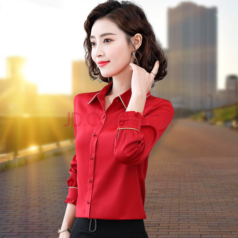 春装新款红色衬衫女内搭雪纺上衣洋气百搭外穿女士长袖衬衣红色s建议