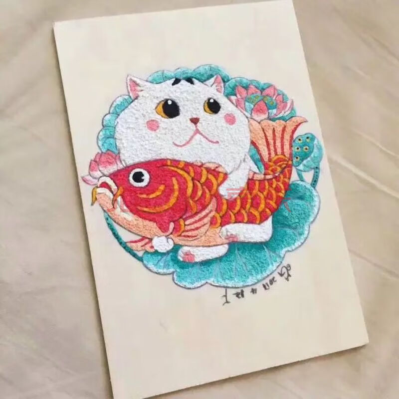 纸浆画多款创意diy手工纸浆画材料包猫装饰填色卡通动物手绘彩泥画 猫