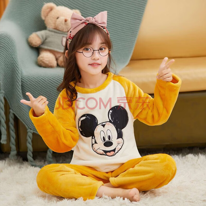 迪士尼同款小孩子冬天穿的儿童睡衣秋冬季法兰绒男童女童珊瑚绒卡通