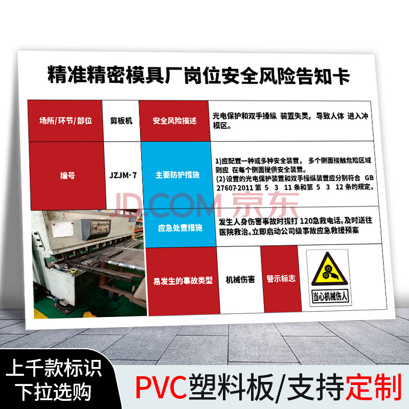 精準精密模具廠崗位安全告知卡 工廠車間車床臺式鑽床配電箱櫃安全