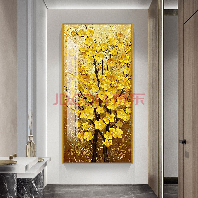 发财树玄关竖版现代简约壁画客厅走廊尽头挂画入户玄关晶瓷装饰画 a