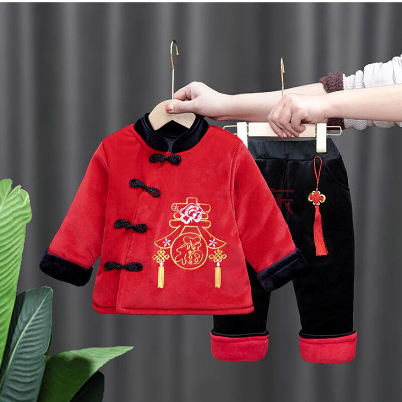 宝宝生日宴一周岁秋冬装拜年服儿童汉服女童冬季加厚长袖套装男童中国