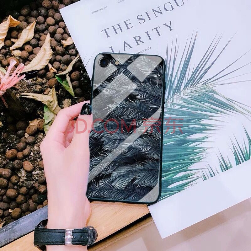 苹果7plus手机壳玻璃6splus潮牌6s套8新男女款x七防摔保护套 羽觞随波