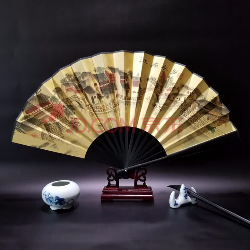 中国风扇子折扇带扇套舞蹈男扇10寸双面古风大折扇创意工艺礼品生日