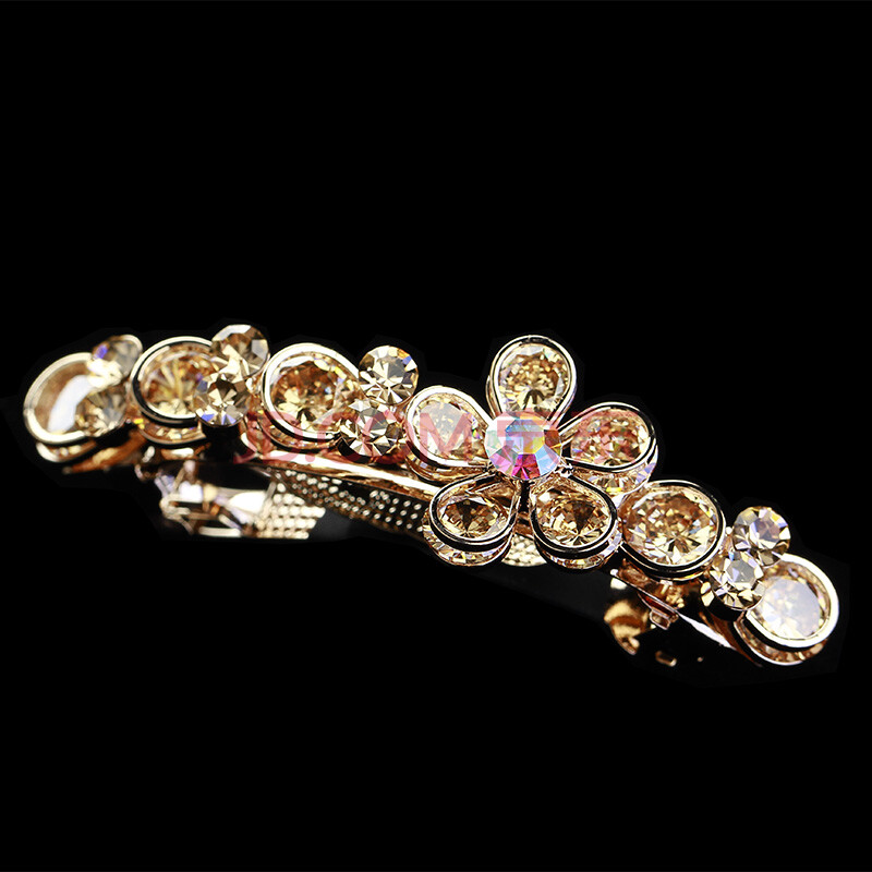 韩版发饰合金发夹优雅水钻半发发卡小号弹簧夹简约花朵顶夹 香槟色