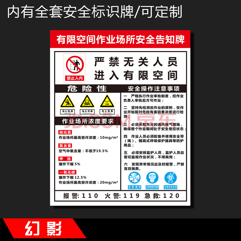 有限空間作業安全告知牌密閉空間受限空間告示牌警示提示安全生產標識