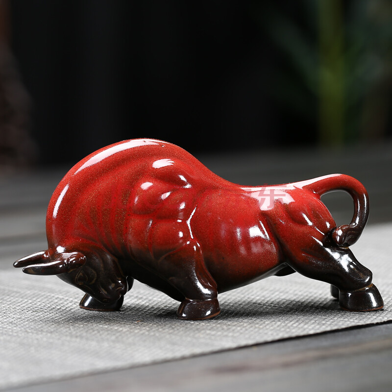 风水牛工艺品 招转运家居风水牛礼品定制 势不可挡(窑变红)