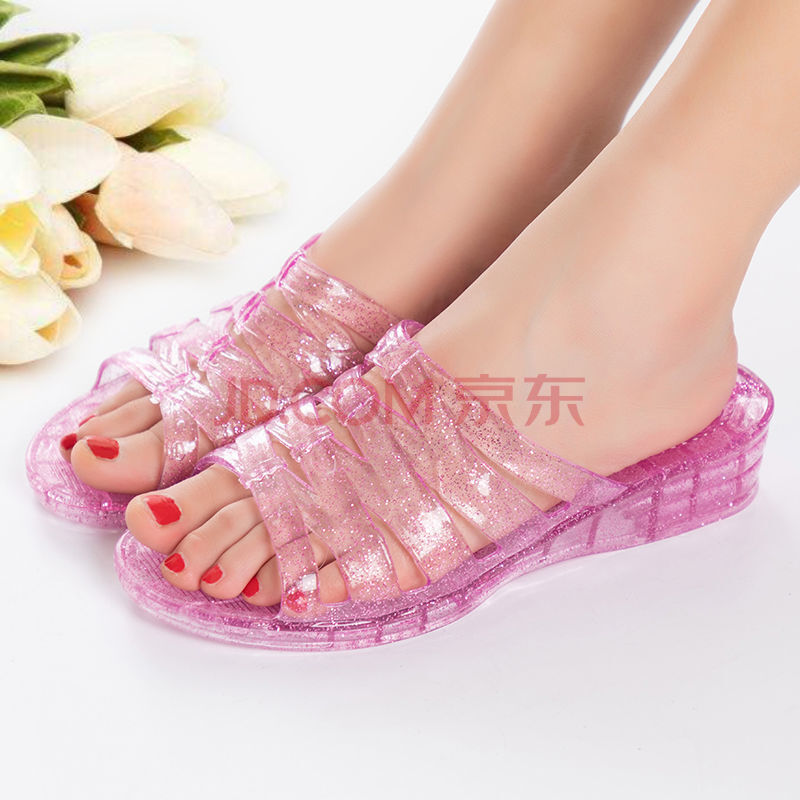 水晶中跟拖鞋女夏外穿居用浴室洗澡防滑不臭脚老式坡跟平底凉拖鞋 18